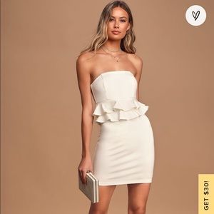 Lulus Ivory Strapless Ruffle Bodycon Mini DressNWT